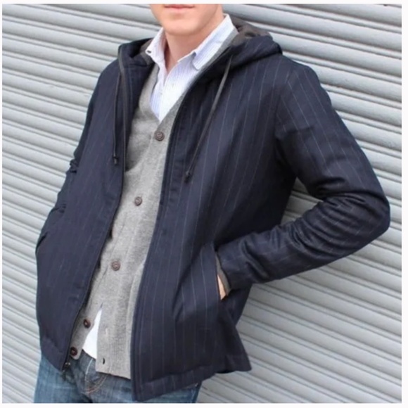 $179 Betabrand Executive Pinstriped Wool/Cashmere Hoodie/Jacket NWOT/sz M - Picture 1 of 16